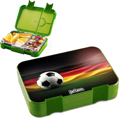 Produktbild von Toni Lunchbox mit Fächern - Bento Box Auslaufsicher - Snackbox für Kinder - Kleinkinder und Schule - Mädchen und Jungen - Snackbox Fußball