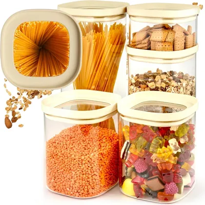 Produktbild von Luftdichte Vorratsbehälter Set - Gläser für die Küche - 5 Stücke - Borosilicatglas - Stapelbar