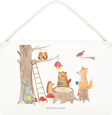 Produktbild von Mr. & Mrs. Panda Schild Waldtiere Picknick DIN A4 - Weiß - Geschenk, holzbild, Eichhörnchen, Holzschild, Fuchs, Igel, Lustige Sprüche, Wald, Maus, kleine aufmerksamkeit