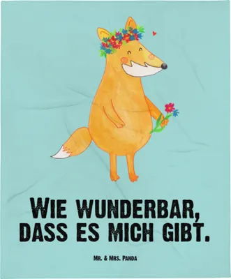Produktbild von Mr. & Mrs. Panda Babydecke Fuchs Blumen - Türkis Pastell - Geschenk, Liebe, Boho, Ich, Schmusedecke, Erstlingsdecke, Mich, Kinderdecke, Fleecedecke, Selbstbewusst, Plaid
