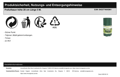 Produktbild von Freiluftzaun höhe 20 cm Länge 5 M.