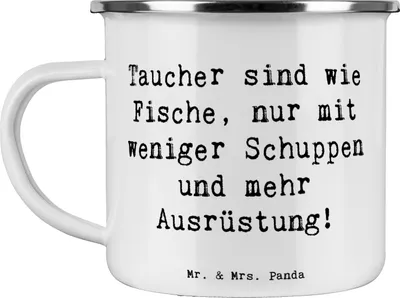 Produktbild von Mr. & Mrs. Panda Tasse Emaille Spruch Tauchen Abenteuer - Weiß - Geschenk, Sportart, Pott, tauchausrüstung, Teebecher, Sportler, Freizeitaktivität, Sport, Teetasse