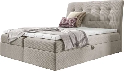 Produktbild von Boxbett 160 x 200 cm creme Cordbezug mit 6 cm Kaltschaum Topper - DIEGO - Die Möbelfundgrube