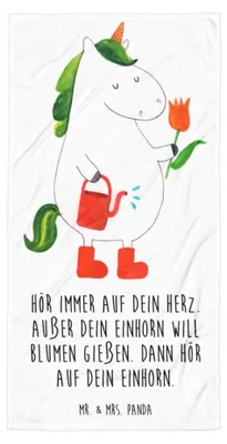 Produktbild von Mr. & Mrs. Panda Strandtuch Einhorn Gärtner - Weiß - Geschenk, Garten, Luftballon, Baumwollhandtuch, Einhörner, Blume, Giesskanne, Großes Badehandtuch, Duschhandtuch