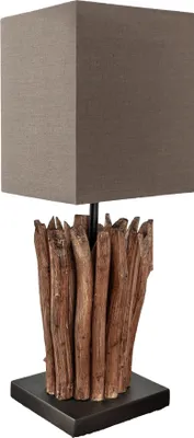 Produktbild von Handgearbeitete Treibholz Tischleuchte EUPHORIA 45cm braun mit Leinenschirm Tischlampe Nachttischlampe