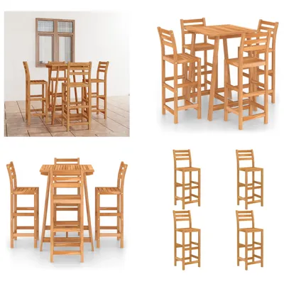 Image de vidaXL Ensemble de bar de jardin 5 pièces en bois massif d'acacia - Ensemble de bar - Ensembles de bar - Table et tabourets de bar - Table de bar