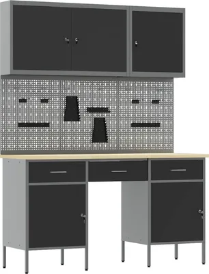 Image de vidaXL Établi avec rangement 10 pièces Noir Ingénieurs Bois et acier