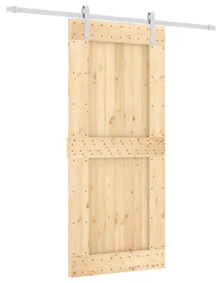 Image de Porte coulissante « Naturel et Blanc » 90 x 210 cm en pin massif