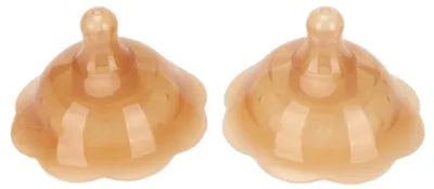 Immagine prodotto di 2 protezioni per capezzoli in silicone con doppia ventosa, ideali per l'allattamento di neonati