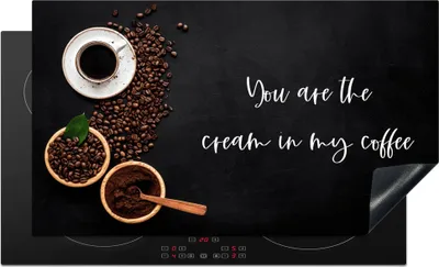 Produktbild von KitchenYeah© Herdabdeckplatte Sprichwörter - Zitate - Du bist die Sahne in meinem Kaffee - Liebe - Kaffee , 89x51cm, Küche Deko, Glaskeramikkochfeld Herdabdeckung, Abdeckplatte fùr Kochfeld
