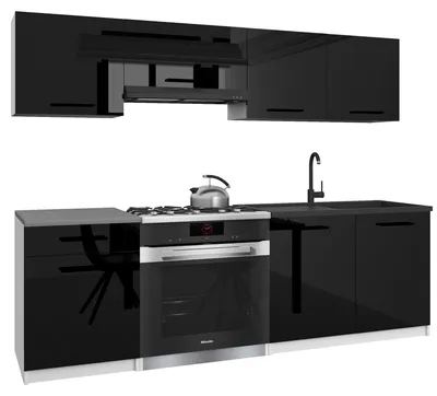 Immagine prodotto di Belini - Angolo cottura moderno ITALIA 1 - Mobili da cucina 180 cm nero lucido - Cucina componibile con pensili, mobili base e piani di lavoro