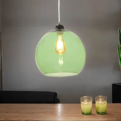 Immagine prodotto di Lampada a sospensione senza tempo BILBAO cromo verde metallo vetro E27 sospensione lampada sala da pranzo tavolo da pranzo
