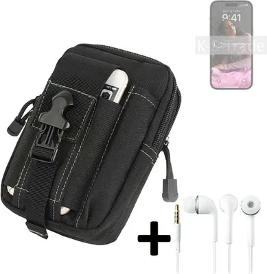 Produktbild von K-S-Trade Gürteltache + Kopfhörer kompatibel mit Apple iPhone 14 Pro Gürtel Tasche Holster Schutz Hülle Handy Hülle  schwarz inkl. Extrafächer