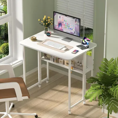 Immagine prodotto di Scrivania regolabile in altezza con supporto per monitor, colore bianco, dimensioni 80 x 58 x 75 cm