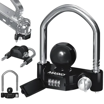 Produktbild von MASKO® Anhängerschloss Zahlenschloss mit 4 Stellig Code für gängige Anhängerkupplung Anhängerkugelsperrkupplung einfache Montage Diebstahlschutz Wohnwagen Anhänger Abschleppsperre Stahlbügel