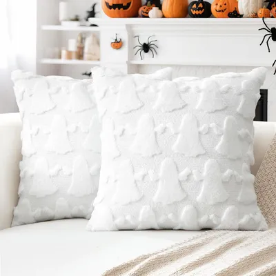 Productafbeelding van Kussenslopen, Halloween, geesten, 2 stuks, 55x55 cm, wit, wollen fluweel
