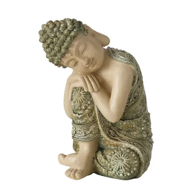 Produktbild von Buddha Figur Bodhi Shanti – Meditative Deko Skulptur Beige Grün Höhe 24,5cm