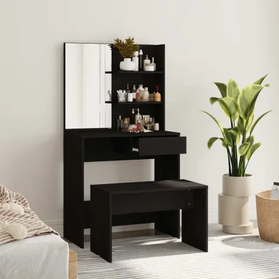 Produktbild von CLORIS Schminktisch-Set Schwarz 74,5 x 40 x 141 cm, 33,1 kg