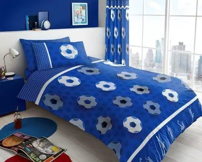Produktbild von Unyqoos® Fußball-Bettbezug-Set für Einzelbett 137 x 200 cm – 1 Bettbezug + 1 Kissenbezug 50 x 75 cm, 50% Baumwolle/50% Polyester, blau