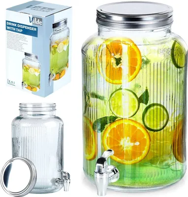 Produktbild von Vilde Glaskrug Getränkespender Zapfhahnflasche Glasspender mit Getränkehahn aus Glas 5,5 L
