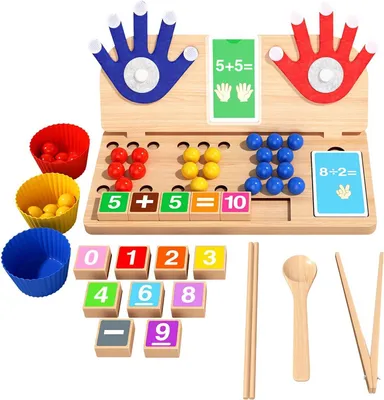 Image de Jouets Montessori pour enfants de 3, 4, 5 et 6 ans - Jouets éducatifs en bois pour apprendre les mathématiques et les nombres - Jeux de calcul avec tableau et développement de la motricité fine