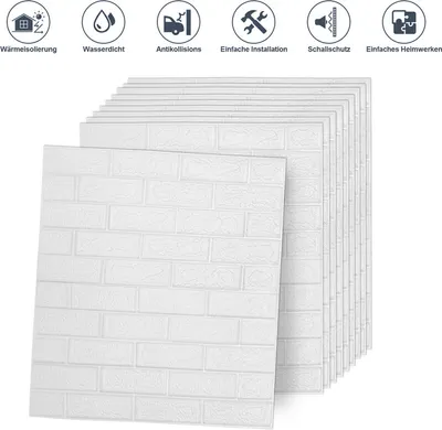 Produktbild von 10Stk Wandpaneele Selbstklebend 3D Tapete Wandpaneele Wasserdicht Wandaufkleber 77cm x 77cm Weiß