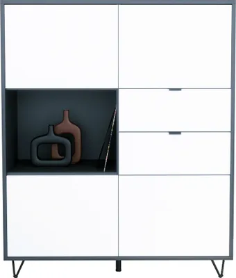 Produktbild von Vladon Highboard Marino, Sideboard mit 4 Türen Weiß matt und 2 Schubladen Weiß matt,  Germany, Korpus Anthrazit matt (103 x 125,5 x 37 cm)