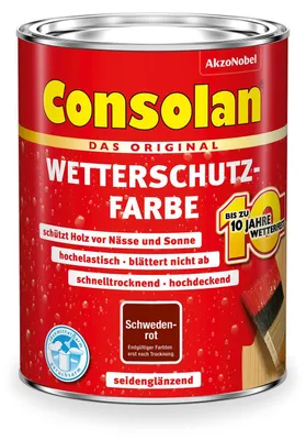 Produktbild von Consolan Wetterschutzfarbe, Deckender Holzschutz für Außen, Schwedenrot, 750ml