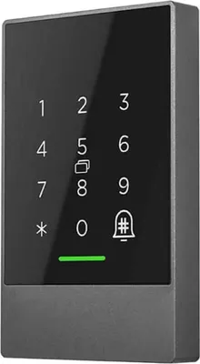 A close-up, front-facing view of a digital keypad access control device.