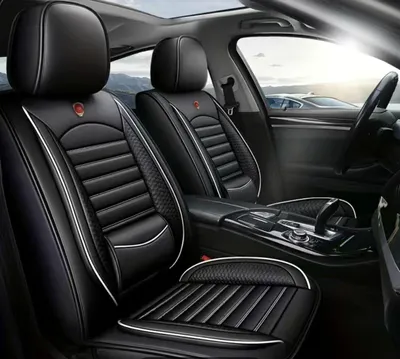 Produktbild von Autositzbezüge Universal Set, Aus Premium Leder + Einzigartigem Design 5-Sitzer Sitzbezüge (Schwarz-Weiss/Standard )