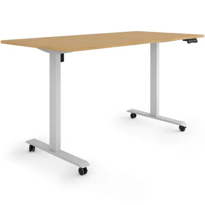Produktbild von ESMART Germany ETX-121GBA 160x80cm Bambus Nachbildung Ergonomischer Steh-Sitz-Schreibtisch auf Rollen Stufenlos elektrisch höhenverstellbar 78,5-128,5cm 3x Memory Aktivitätserinnerung Soft-Start/Stopp