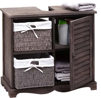 Immagine prodotto di Mobiletto HWC-H20, lavabo da bagno, cestello in legno massiccio 60x65x31cm ~ grigio-marrone shabby