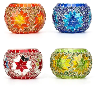 4er-Set Mosaik-Glas-Kerzenhalter, Teelichthalter, Tischdeko