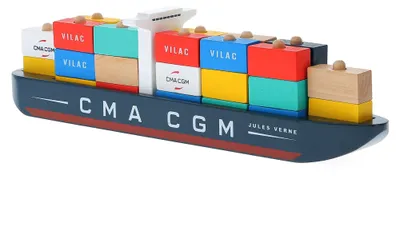 Image de Vilac jeu d'imitation Bateau porte-conteneurs en bois Jules Verne – dès 3 ans, pour enfants, jouet de marque de qualité