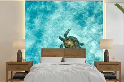 Produktbild von MuchoWow® Fototapete für Wohnzimmer oder Schlafzimmer Wandtapete Vinyl Motivtapete Schildkröte im Meer - 220x220 cm - Tapeten