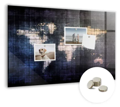 Produktbild von Dekorative Magnettafel 60x40 cm - Magnetwand - für Fotos, Karten und Notizen - Fotowand - Memoboard - Magnetpinnwand - Wanddekoration - Abstrakte Weltkarte