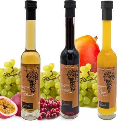 Produktbild von Glücks Momente Tropical Mix 3er Set je 100ml - Passionsfrucht Aperitif, Cranberry Crema, Mango Crema - Balsamico Crema Frucht Essigzubereitung mit 3% Säure