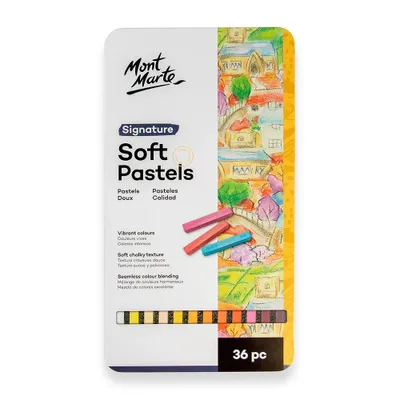 Produktbild von Mont Marte Weiche Pastellkreiden 36 Farben Set – Softpastellkreide im Metall-Etui – Ideal zum Mischen, Schattieren und Zeichnen feiner Linien