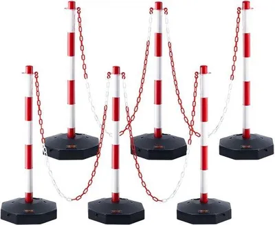 Immagine prodotto di Set di coni segnaletici, 6 pezzi, 285 x 285 mm, coni di segnalazione, coni con catena, coni Gids, rossi e bianchi, impermeabili e resistenti alla sabbia