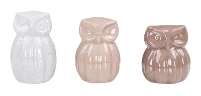 Produktbild von 3er Set Eulen Porzellan Figur Braun Grau Taupe Dekofigur Tischdeko Wohndeko Deko Regaldeko