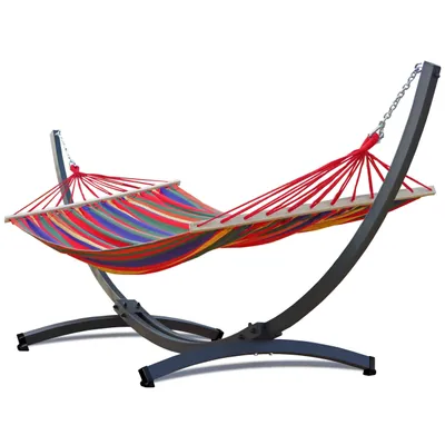 Produktbild von Potenza Outdoor Hängematte mit Verzinkter Tytan Gestell für 2 Personen I Stabhängematte XXL 220x160, 200kg I Hängemattengestell 350 kg Wetterfest