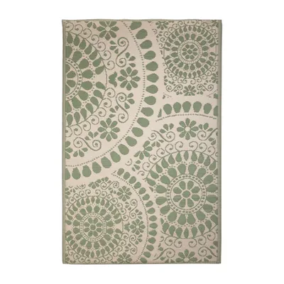 Image de Tapis de jardin rectangulaire et réversible imprimé rosaces - Vert/Beige - L 121 x l 182 cm