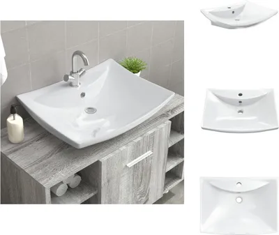Zdjęcie produktu dla Luksusowa prostokątna umywalka ceramiczna z przelewem i otworem na baterię - Umywalka łazienkowa