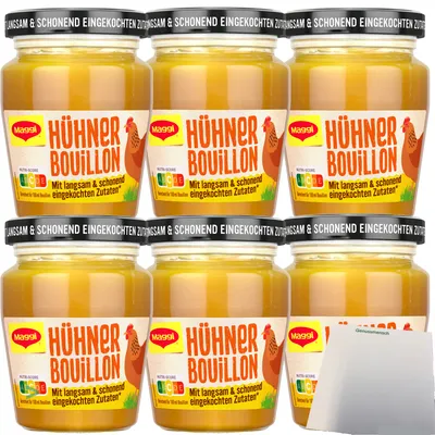 Produktbild von Maggi Eingekochte Bouillon Huhn für je 3,5l 6er Pack (6x160g Glas) + usy Block