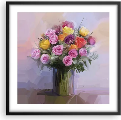 Produktbild von Gerahmtes Poster - Schwarzer Rahmen - Blumen Vase Grafiken - 50x50 cm - Wand Bild - Wanddeko - Wandbilder - Kunstposter - Wandposter - Bilderrahmen - Bilder - Kunstdruck - Wandbild - P2BAC50x50-4207