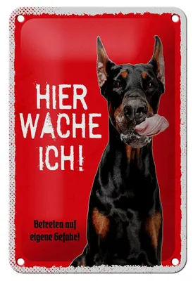 Produktbild von Blechschild Spruch 12x18cm Dobermann hier wache eigene Gefahr Schild