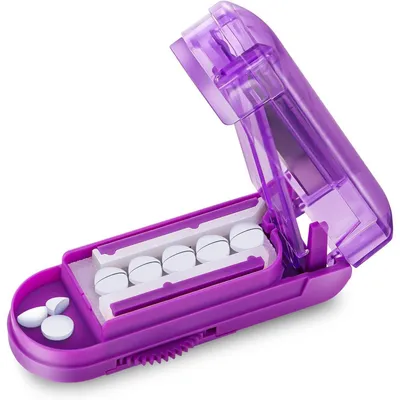 Immagine prodotto di Contenitore per pillole, 7 giorni, piccolo, rotondo, viola, dimensioni 10,5 x 4,5 x 3,7 cm