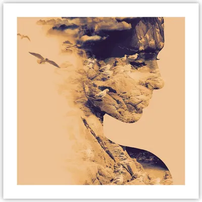 Produktbild von Poster - Poster ohne Rahmen - Frau Vögel Fotomontage - 50x50 cm - Wand Bild - Wanddeko - Wandbilder - Kunstposter - Wandposter - Bilder - Kunstdruck - Wanddekoration - Wandbild - P2XAC50x50-4246
