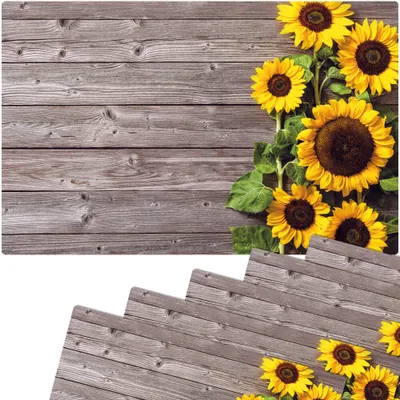 Immagine prodotto di Set di 6 tovagliette lavabili effetto legno con girasoli