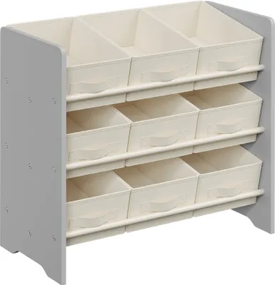 Produktbild von SONGMICS Kinderregal, mit 9 Aufbewahrungsboxen aus Vliesstoff, geräumig, taubengrau